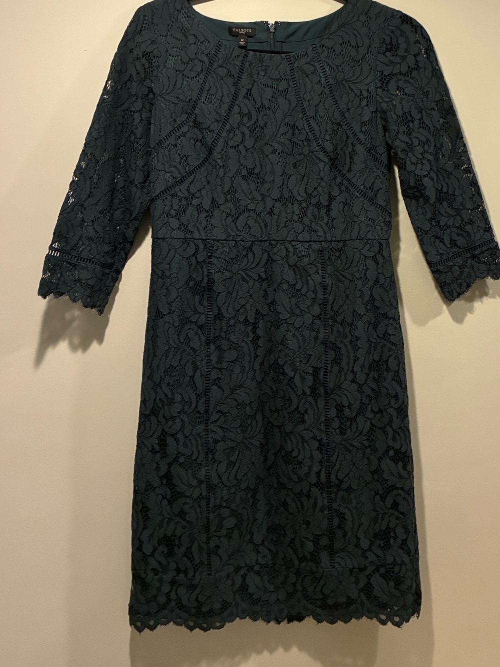 Talbots Teal Green Lace Long-Sleeve Sheath Dress
